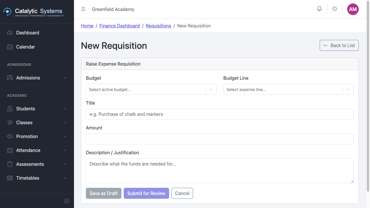 New requisition form
