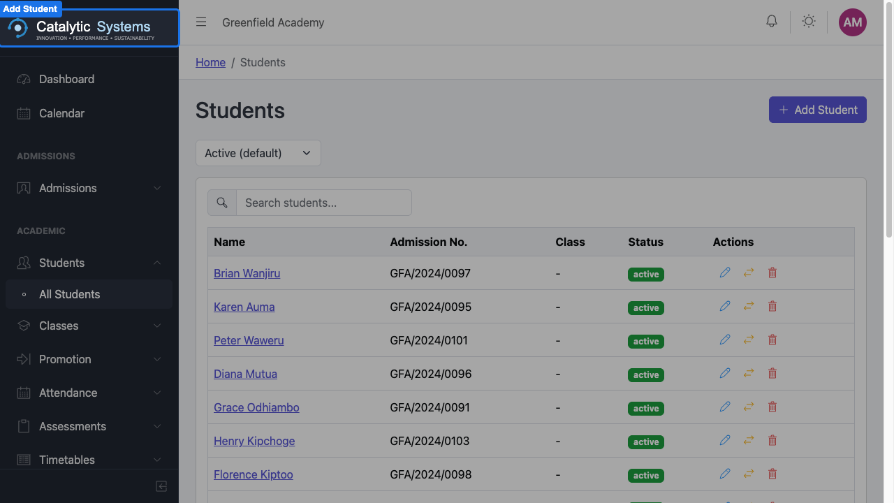 Add student button